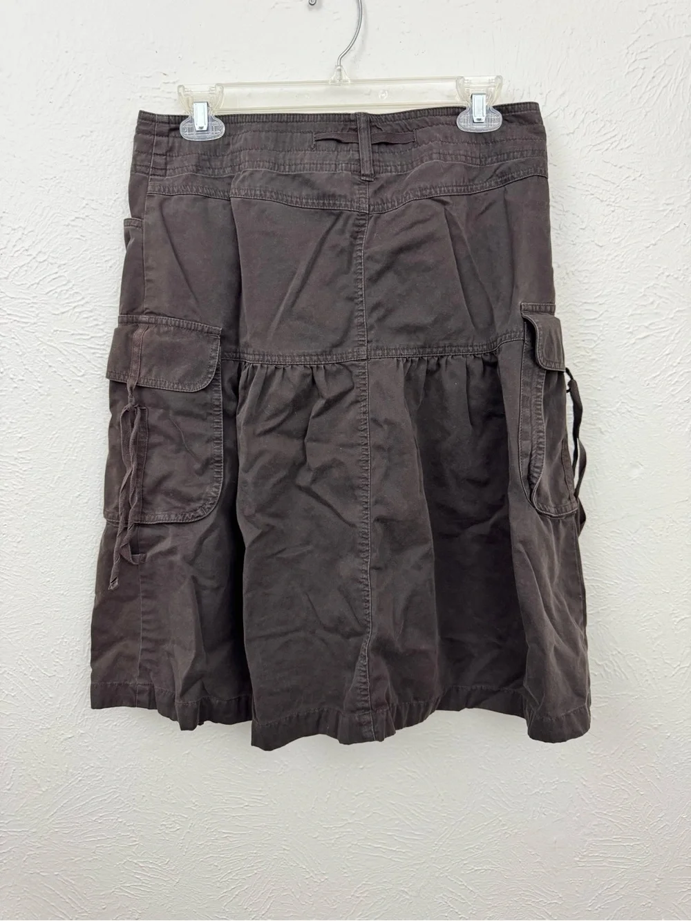 LOFT Utility Cargo Skirt Brown Cotton Button Front Drawstring Pockets Sz 4